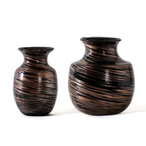 HD-02 Rustic Vases, Black and Copper Swirl Pattern, Perfect for Home Decor.