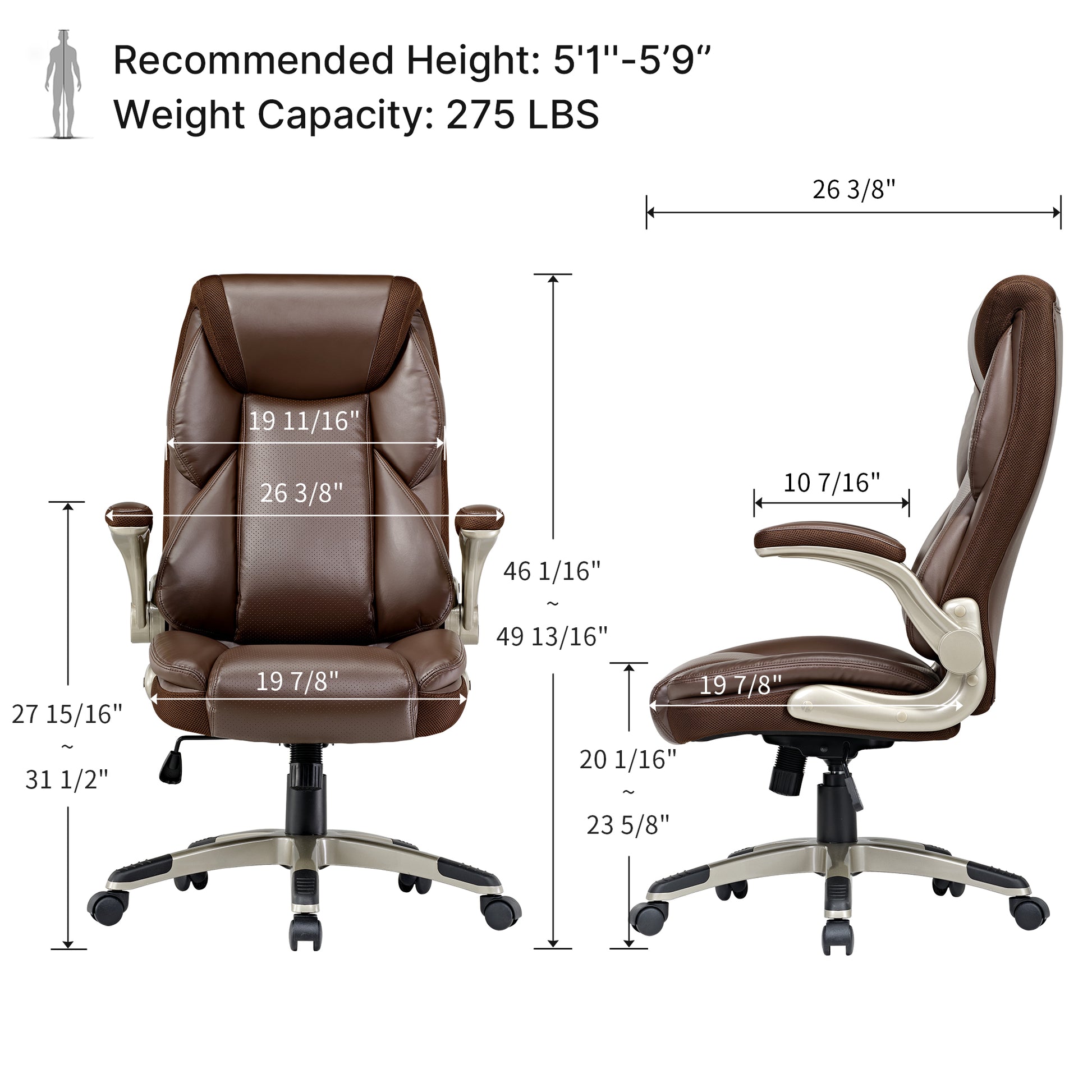 Galene, Home Office Chair, Brown, Breathable cushioned PU Leather Fabric, Product Dimensions