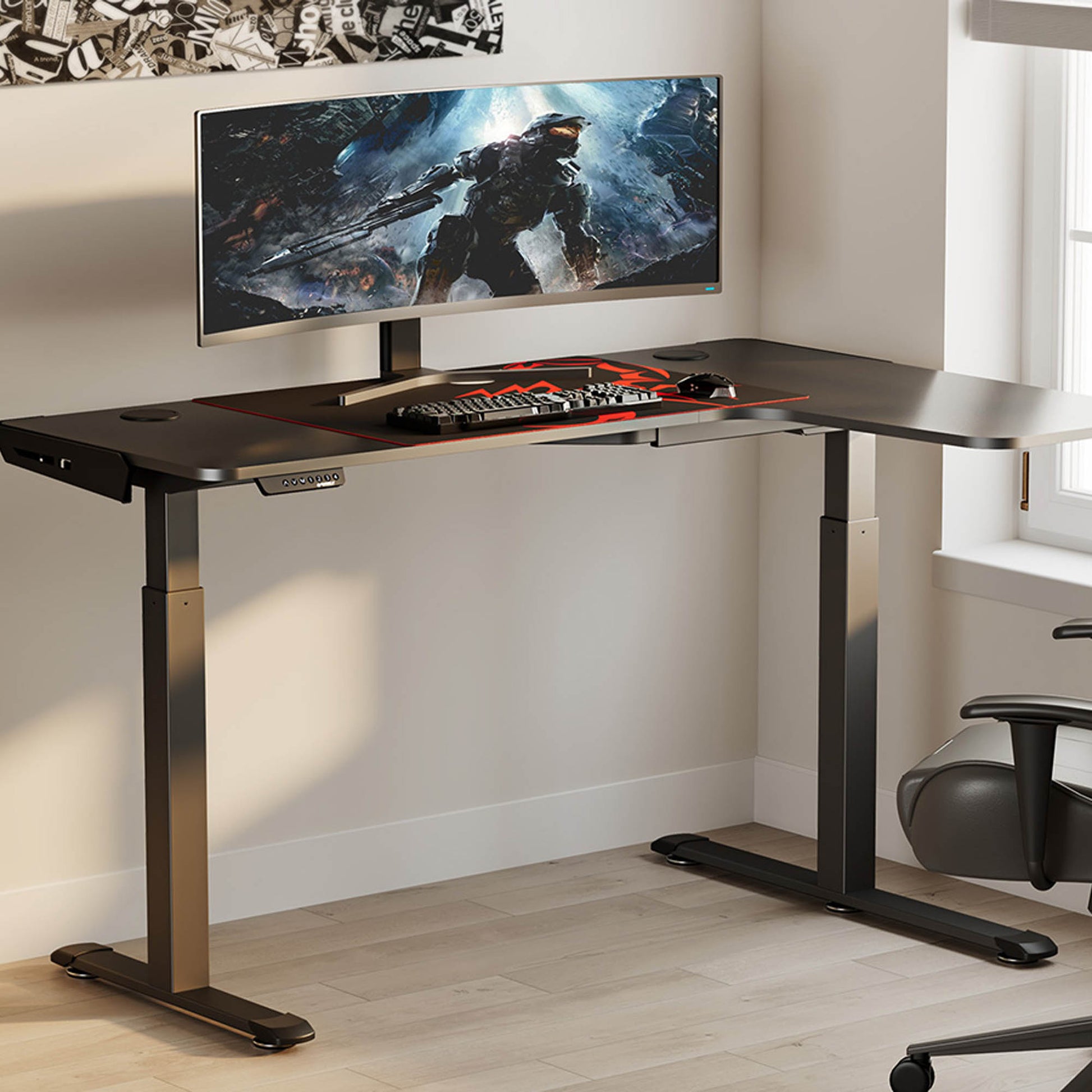 L-shaped Standing Desk, 61'', Black-colored, Right