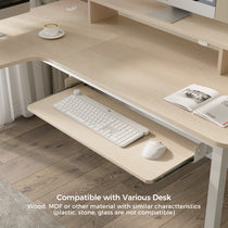 Light Wood Finish Eureka Ergonomic Pull-Out Keyboard Tray With Logitech Keyboard, Compatible With Various Desks.
