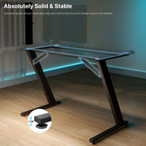 Black Eureka Ergonomic Gaming Desk With Z-Shaped Legs, Solid and Stable Design With Carbon Steel Frame.