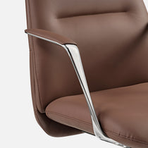 Royal Slim Executive Office Chair Detail: Brown Leather Armrest With Chrome Support, Ergonomic Design.