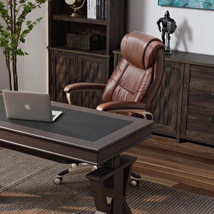Preston Executive Office Chair in Brown Pu Leather, Modern Home Office Setup.