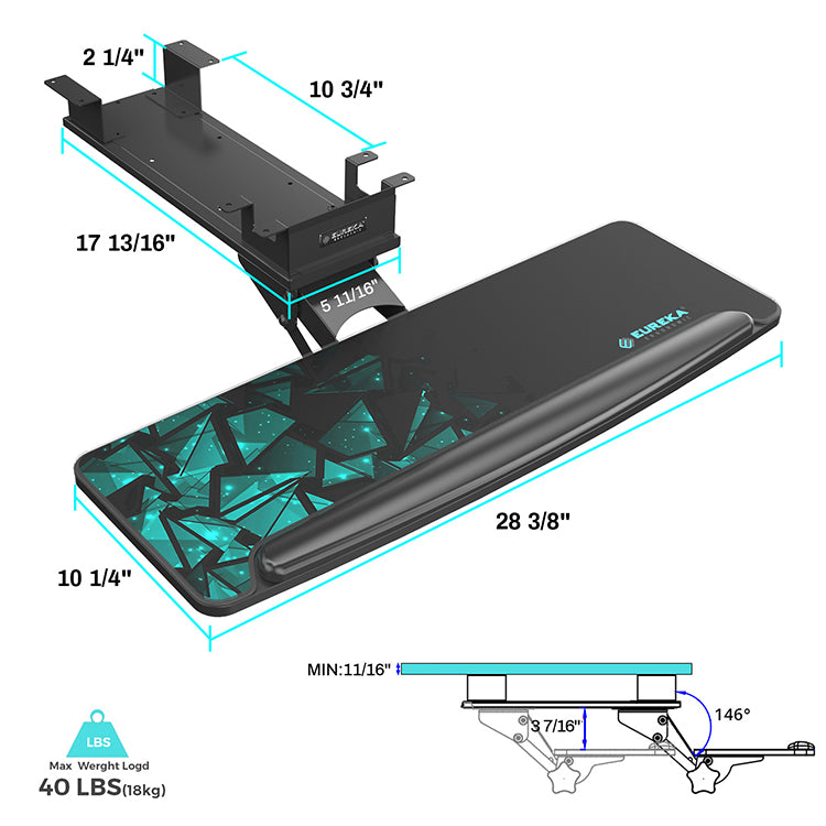 Eureka Ergonomic Multi-Angle Adjustable Keyboard Tray with Mouse Pad