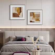 Set of 2 Abstract Wall Art With Gold and Brown Accents, Perfect for Bedroom Decor.