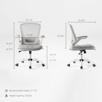 Onyx Ergonomic Office Chair Dimensions, White Frame, Gray Mesh, Adjustable Armrests, Ergonomic. Weight Capacity 275 Lbs.