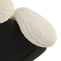 Cara Swivel Lounge Chair, White Lamb Velvet Upholstery Detail With Black Leather Base, Eureka Ergonomic.