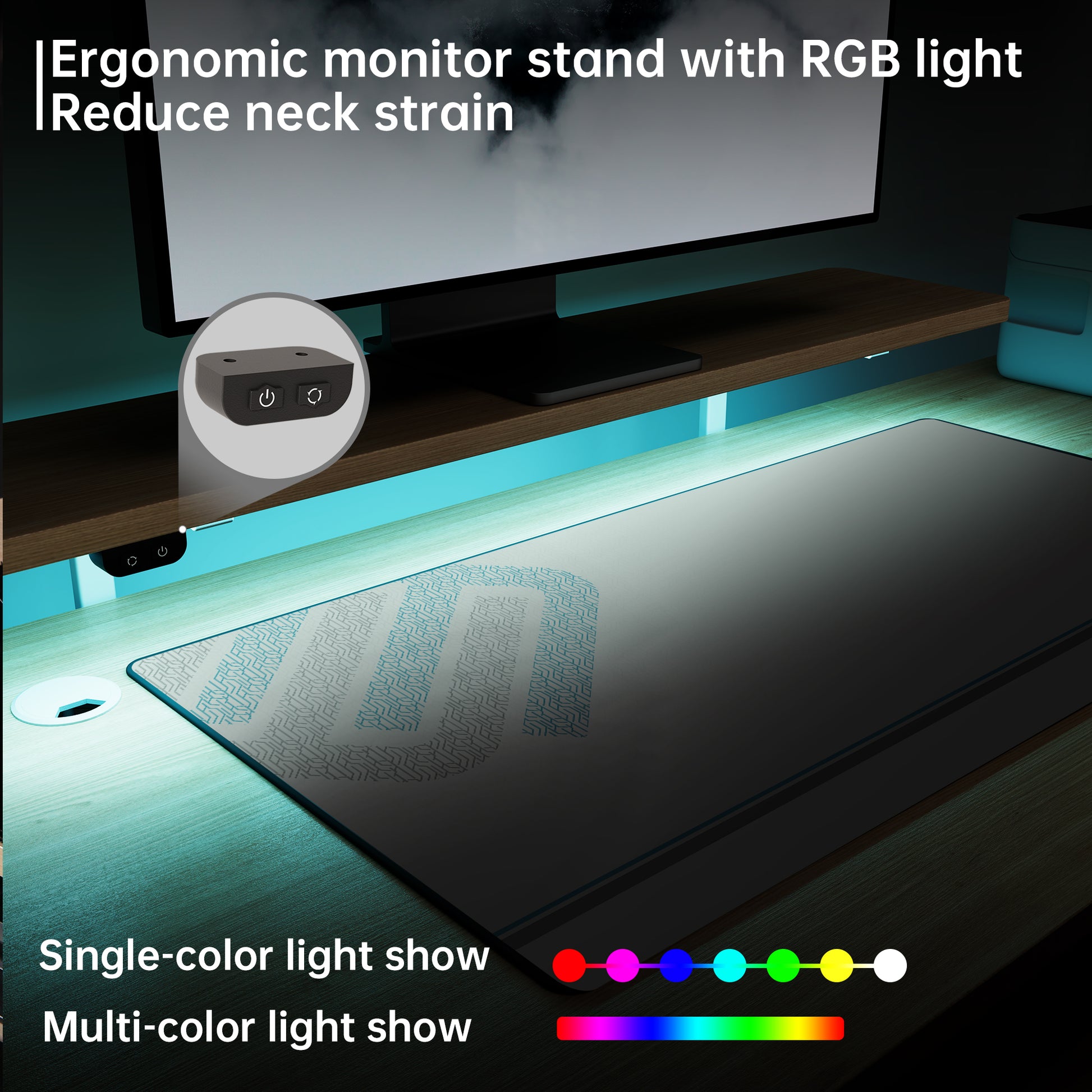 60x23 L Shaped Standing Desk with Accessories Set and Color Light Show