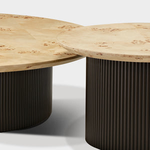 43-Inch Birch Veneer Coffee Table Set With Modern Design and Dark Metal Base.