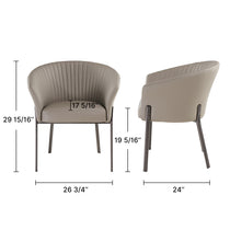 Jade Upholstered Arm Dining Chair With Dimensions: 29 15/16 H X 26 3/4 W X 24 D. Retro-Modern Design, Gray Upholstery.