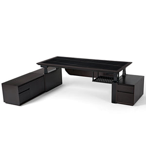 Zen Classic Executive Standing Desk in Dark Wood, Featuring Integrated Cabinets and Height-Adjustable Design.