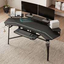 Eureka Ergonomic Gaming Desk in Black, Dual Monitor Setup, Integrated Keyboard Tray, Workspace Solution.