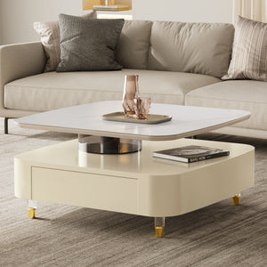 Eureka Ergonomic Living Room with White Rotating Coffee Table With Drawers, White