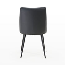 Solace Dining Chair Back View, Black Leather and Gray Seat, Black Metal Legs, Modern Dining Chair.