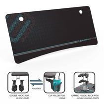 Eureka Ergonomic Gaming Desk Accessories, Including Headphone Hooks, Cup Holder, and Charging Port.