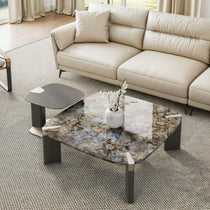 Prada Green Rectangle Coffee Table Set in a Modern Living Room With Marble and Wood Design. Luxury Furniture.