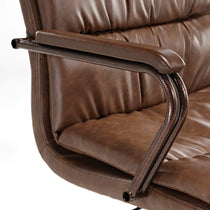 Brown Pu Leather Office Chair Armrest Detail, Mid-Century Design.