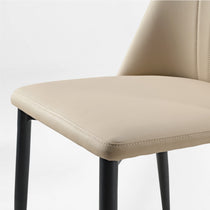 Off-White Chester Dining Chair Detail, Pu Leather, Black Legs, for Dining Room.