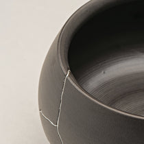 Dark Gray Ceramic Vase With Silver Crack Detail, Perfect for Dining Table, Desk, Shelf, Or Kitchen Countertop.