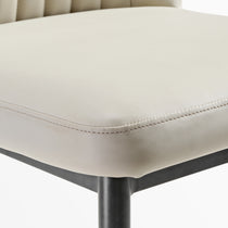 Off-White Leather Dining Chair Detail, Modern Minimalist Design, Set of 2.