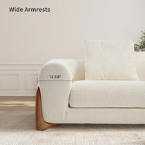 Rowan Accent Chair, Off-White Boucle Fabric, Wide Armrests Detail, Modern Design.