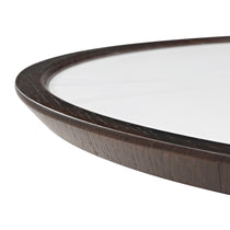 Detail of Modern Irregular Walnut Coffee Table With Dark Wood Finish, Highlighting the Unique Design and Style.