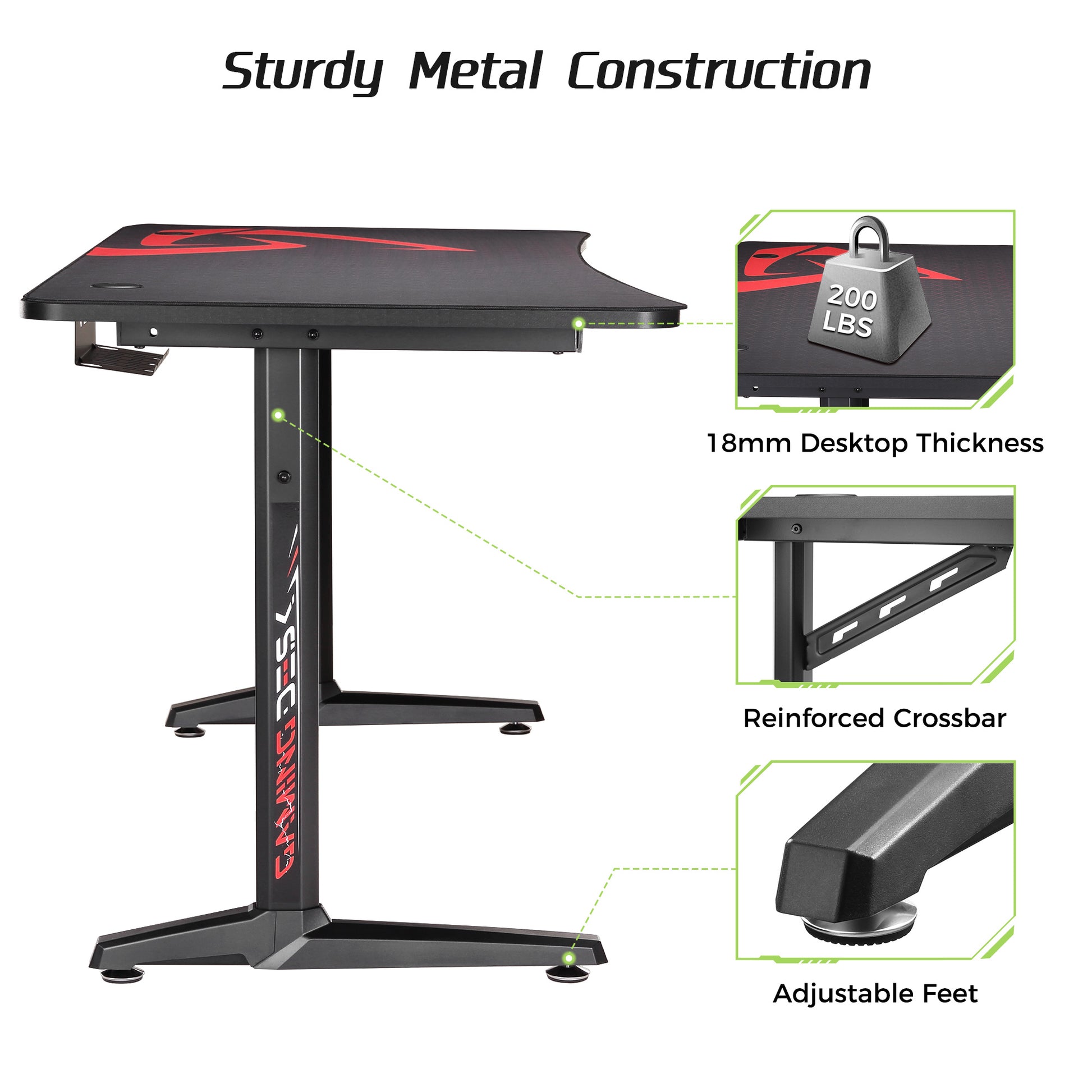 Eureka Ergonomic Curved Gaming Desk  with 200lbs capacity