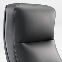 Royal II Executive Office Chair Headrest Detail, Featuring Gray Leather With Perforated Accents and Ergonomic Design.