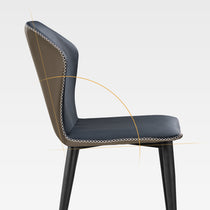 Elysian Blue Dining Chair, Blue Pu Leather With White Stitching and Black Metal Legs.