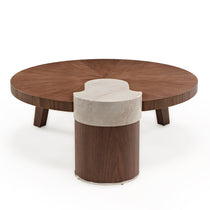 41 Irregular Round Walnut Coffee Table With Marble Accent - Modern Design.