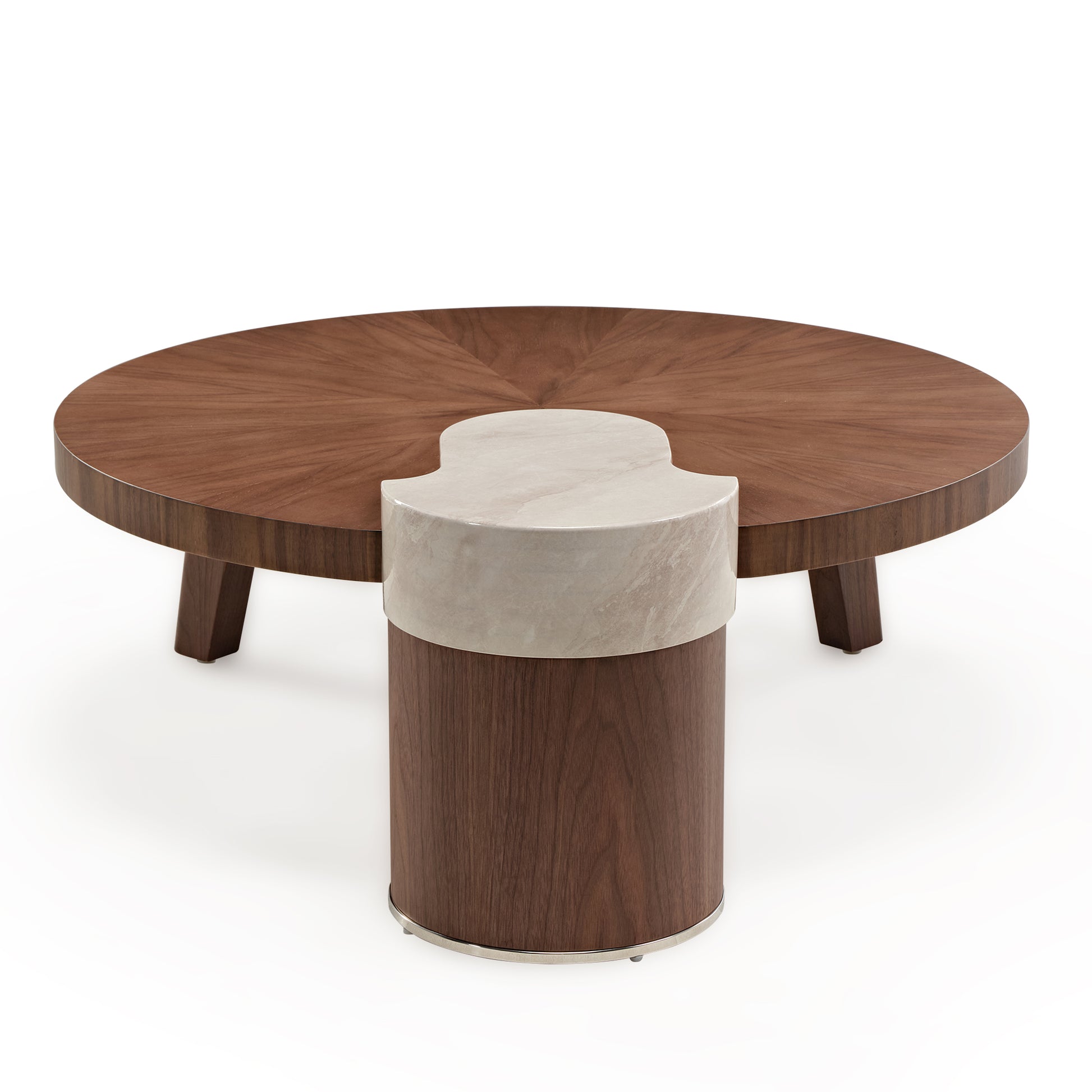 41" lrregular Round Solid Wood Walnut Coffee Table With walnut parquet veneer