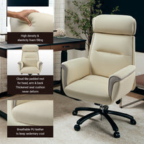 Royal Executive Office Chair With Beige Microfiber Leather, Ergonomic Design and Comfort Features.