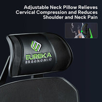 Eureka Ergonomic Typhon Gaming Chair, Adjustable Neck Pillow, Ergonomic Design for Neck Pain Relief, Black Leather.