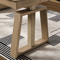 Eureka Ergonomic Ark El Standing Desk Detail: Trapezoidal Leg in Oak Veneer With Metallic Support.