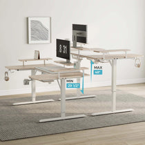 Eureka Ergonomic 74 U-Shaped Standing Desk in Light Wood Finish With Adjustable Height, Ergonomic Design for Workspace.