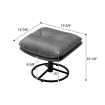 Gray Camden Tufted Ottoman With Dimensions. Tufted Ottoman With Black Metal Base, Modern Living Room Furniture.