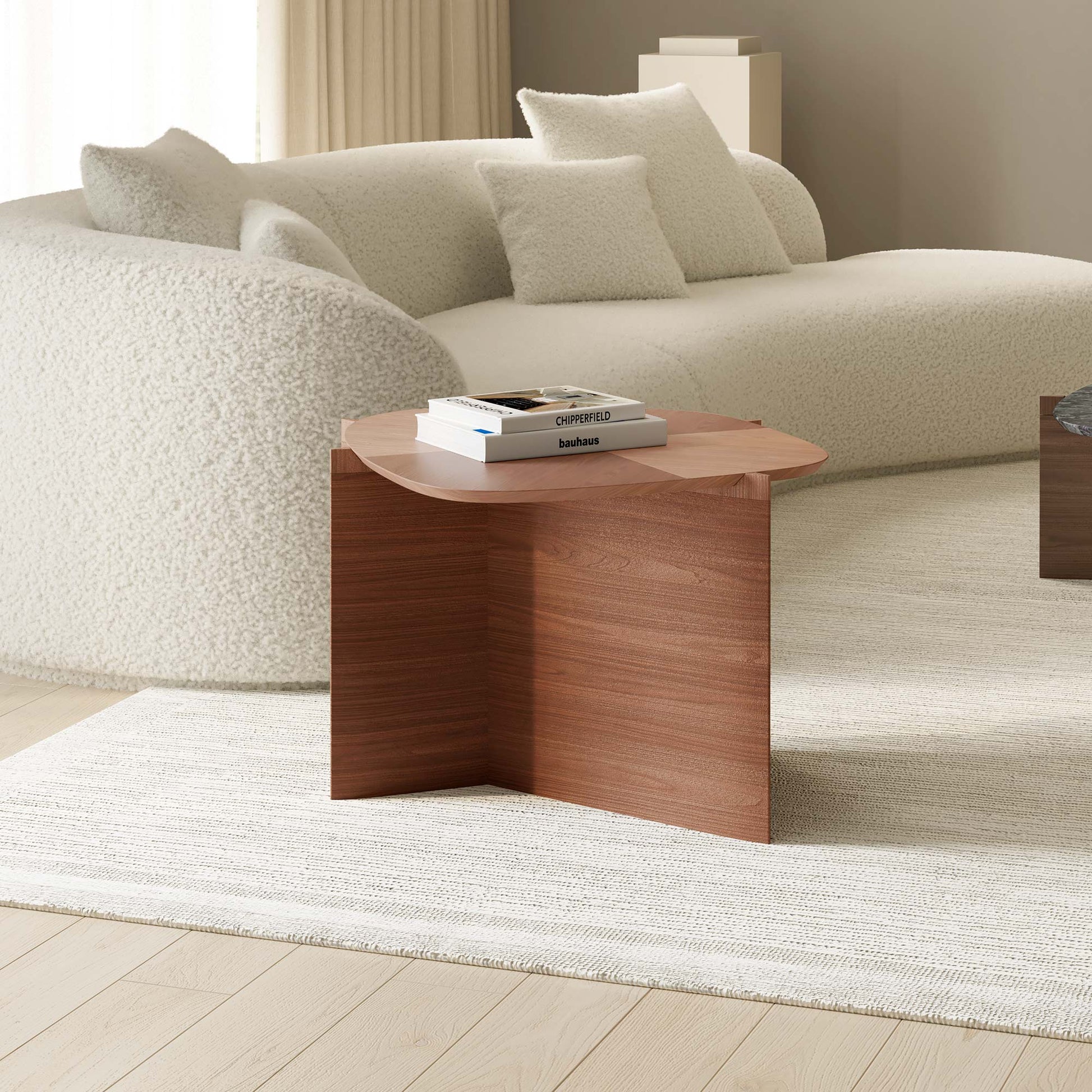 41" Marble lrregular Coffee Table with Side Table Set MDF with walnut veneer and Small Walnut Side Table