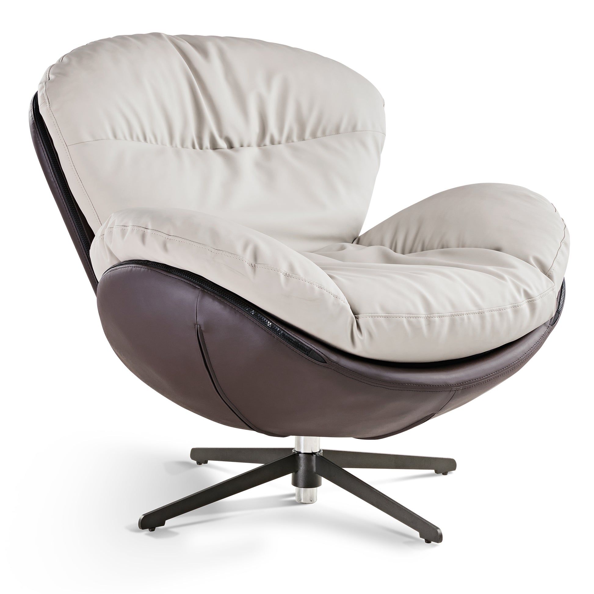 Alexia, Swivel Lounge Chair with Leather & Down and side product showcase