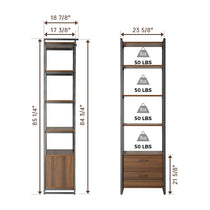 Eureka Ergonomic Sonoma 85.2'' Storage Shelf Dimensions. Brown Wood Shelves With Metal Frame, 50 Lbs Capacity, 2 Drawers.