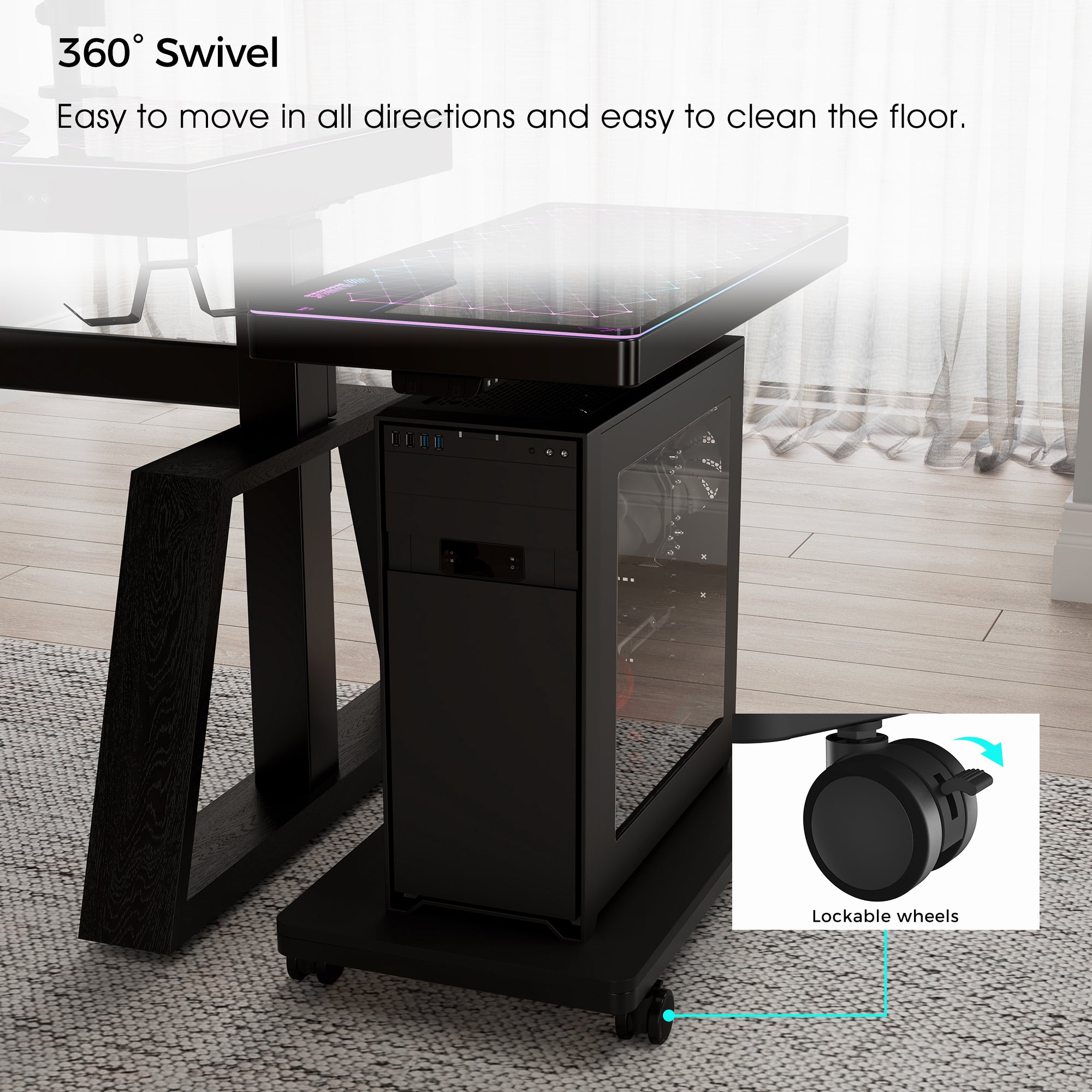 Computer Accessories PC Stand Rolling Cart with Wheels and Mouse Pad