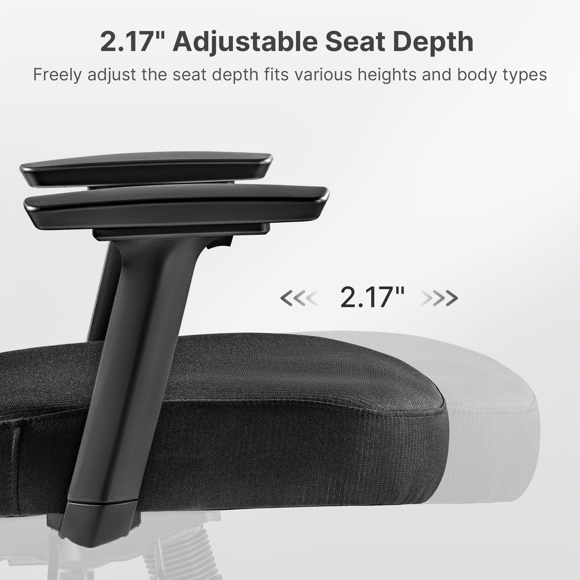 grey fabric adjustable seat depth