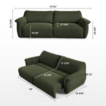 Vero Power Sleeper Sofa in Olive Green, Dimension Details, Breathable Mesh Fabric, Modern Design.