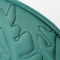 Katalea Green Velvet Dining Chair Back Detail, Embossed Leaf Pattern.