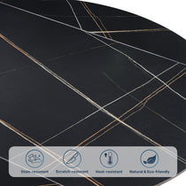 Amelia Round Extending Dining Table, Black Granite Top, Stain-Resistant, Scratch-Resistant, Heat-Resistant, Eco-Friendly.