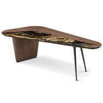 Magma Executive Desk - Walnut and Natural Marble Top, Modern Home Office Furniture.