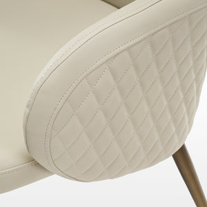 Acalay Beige Dining Armchair Detail, Featuring Diamond-Stitched Backrest and Wooden-Toned Legs.