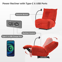 Linx Power Glider Recliner With Type-C & Usb Ports and Recline Control, Charging a Phone, Techno 3D Fabric, Ergonomic Design.