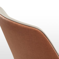 Juliet Dining Armchair Detail: Brown Upholstered Backrest, Cream Trim, Modern Dining Chair.