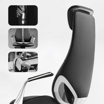 Eureka Ergonomic Serene Aaron black ergonomic leather executive office chair, butterfly design, chrome accents, manufacturing details.
