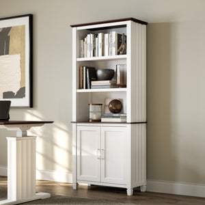 White Ark Es Bookshelf With Storage Cabinet, a Stylish Addition to Any Living Space Or Home Office.